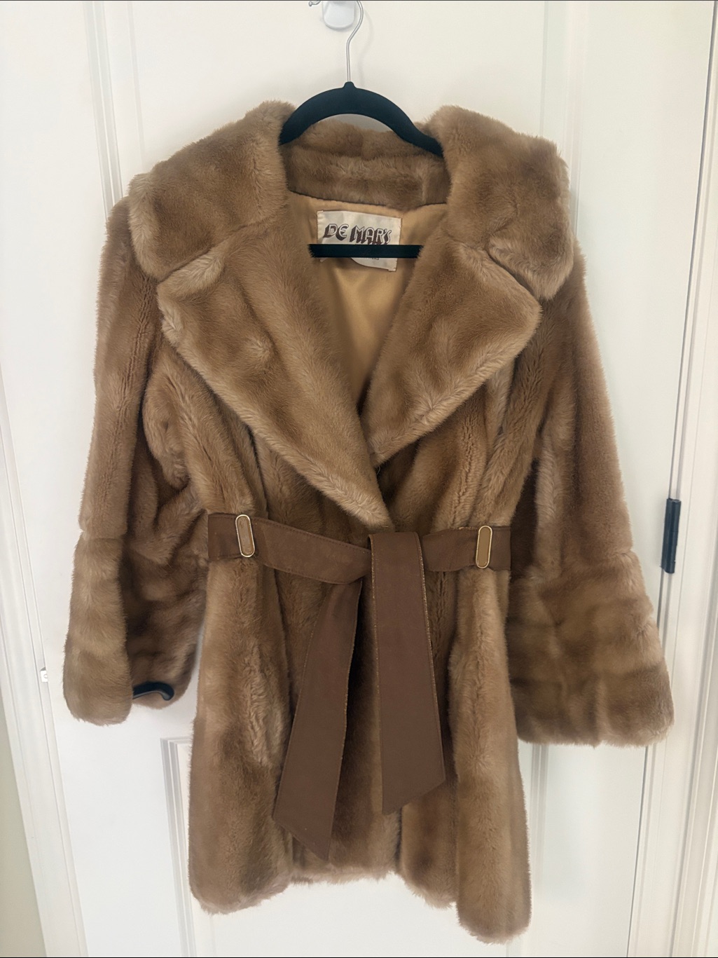 Women's Camel Faux Fur Belted Coat